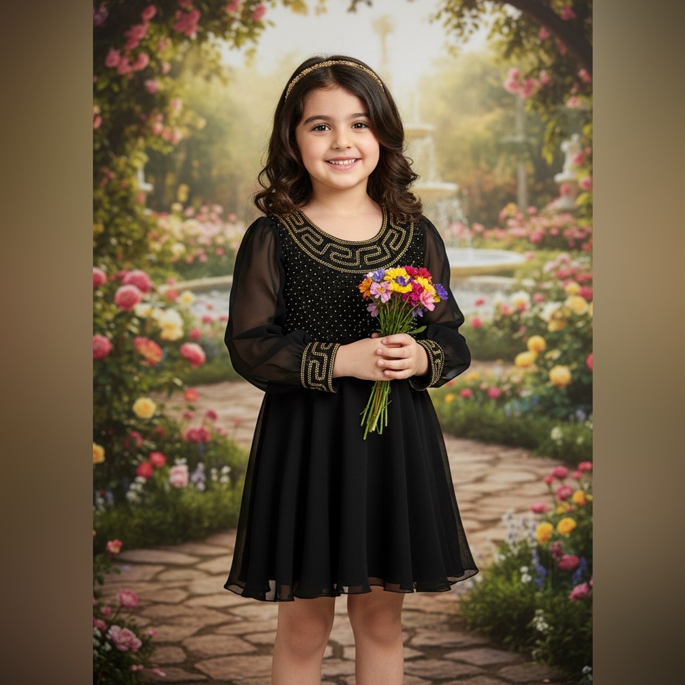 Elegant‎ Black /Gold Girls Costume/dress Little Attitudes by Debra hand beaded